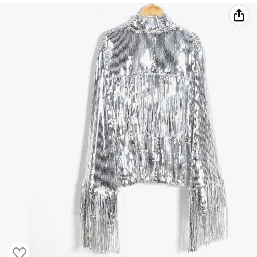 Silver Sequin Fringe Sparkle Top/Jacket